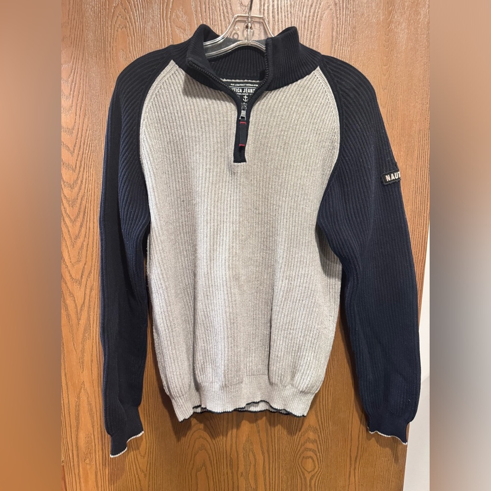 Vintage Nautica Jeans 1998 Co Navy and Gray 1/4 zip sweater size L